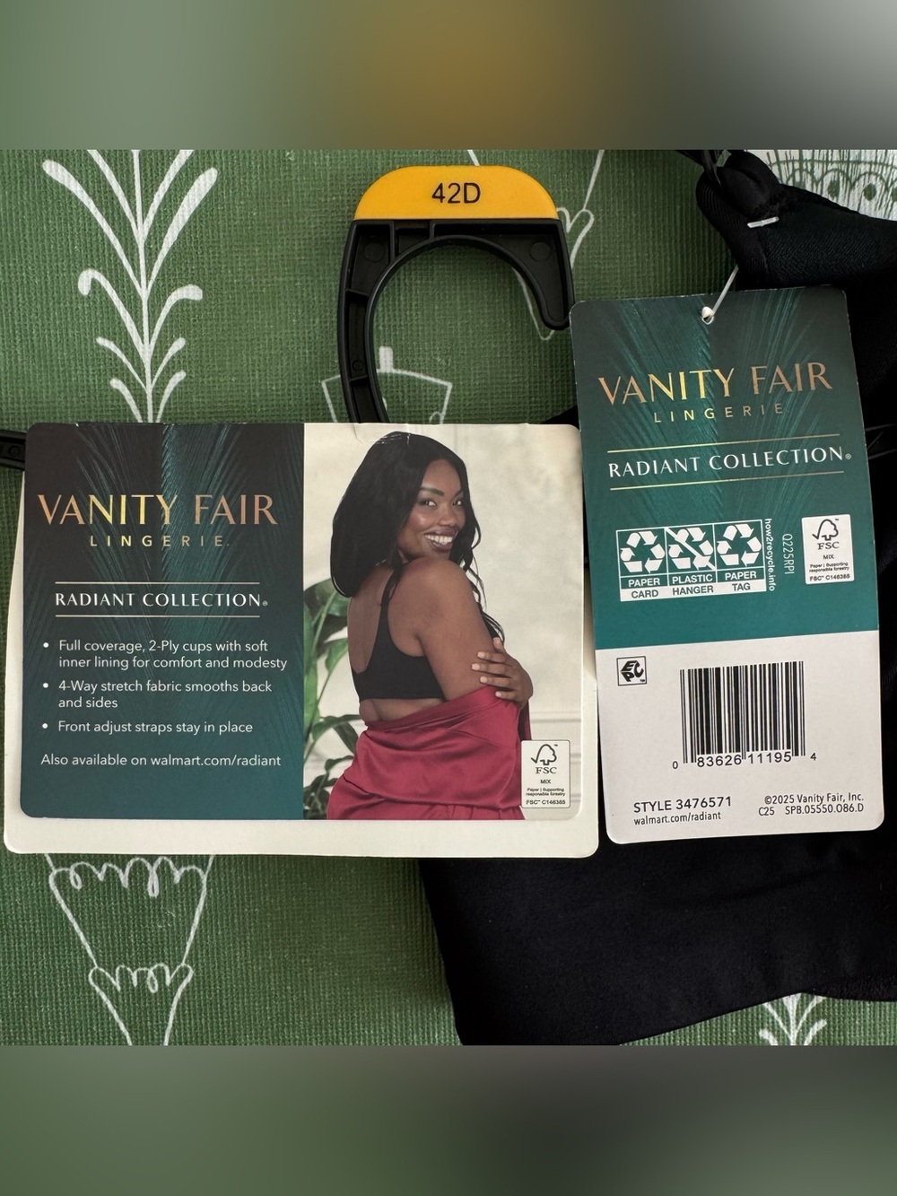 Vanity Fair Radiant 2-Ply Full Coverage Back Smoothing Underwire Bra 42D Black - Picture 11 of 15